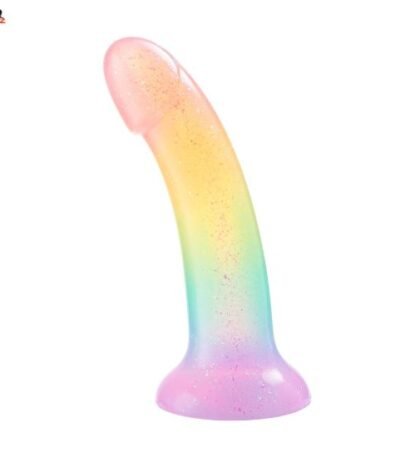 7 Inch Soft Rainbow Silicone Dildo with Strong Suction Base on White Background