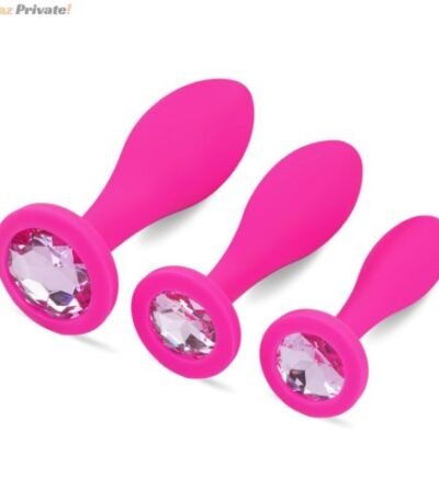 3-piece-pink-jeweled-silicone-anal-plug-set