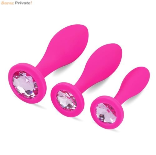 3-piece-pink-jeweled-silicone-anal-plug-set